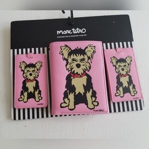 New Marc Tetro Pink Yorkie Luggage Passport Case Set